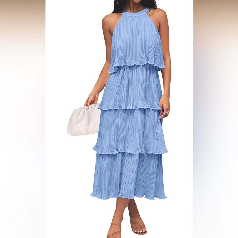 NWT Light Blue Pleated Halter Top Dress